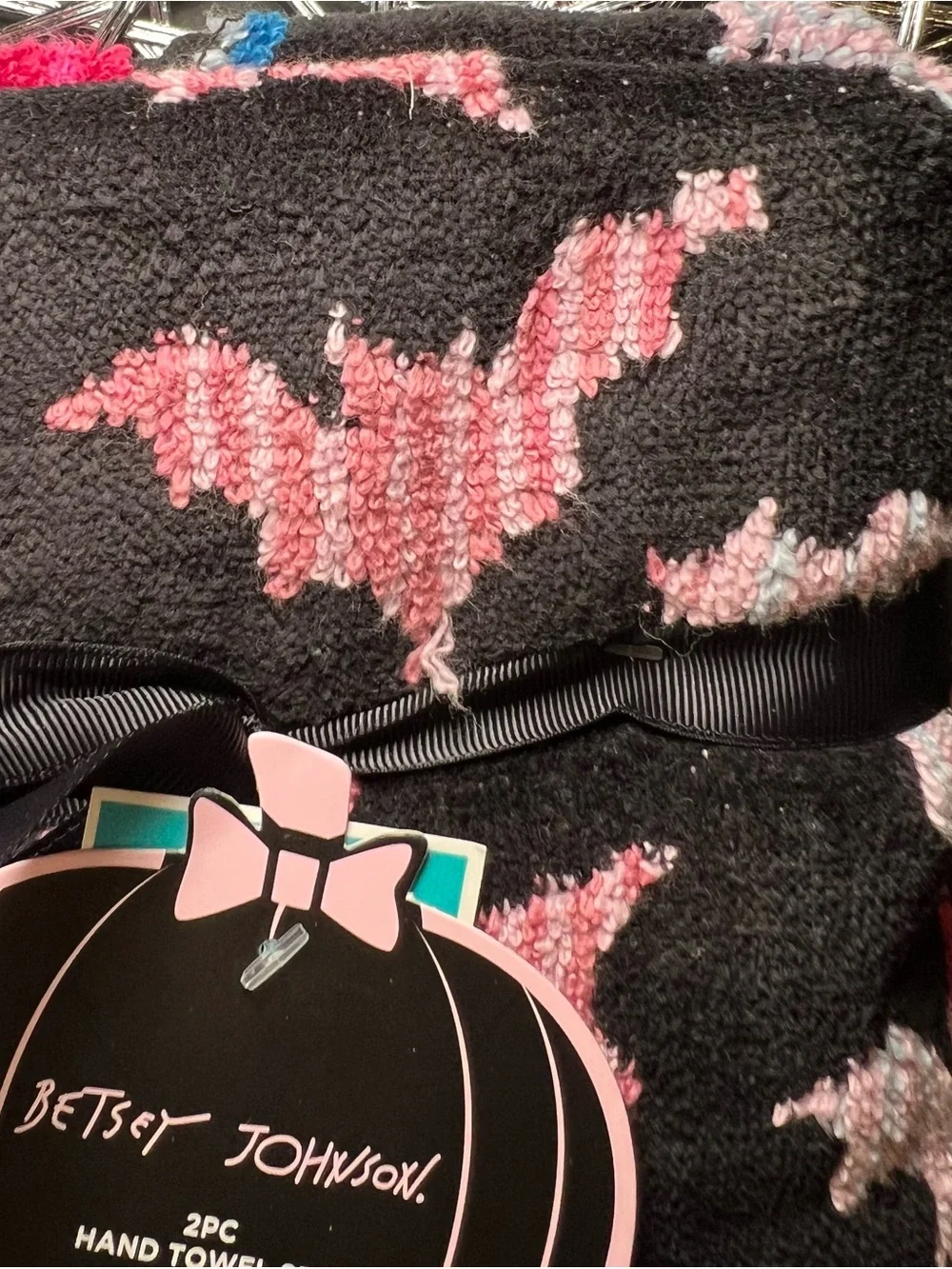 2 Halloween Pink Bats Hand Towels Betsey Johnson Bathroom